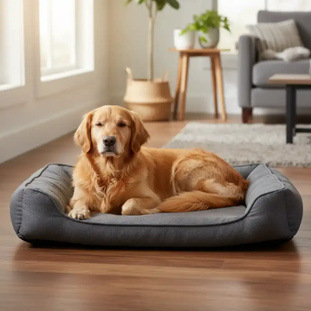 Golden Retriever auf einem orthopädischen Bett