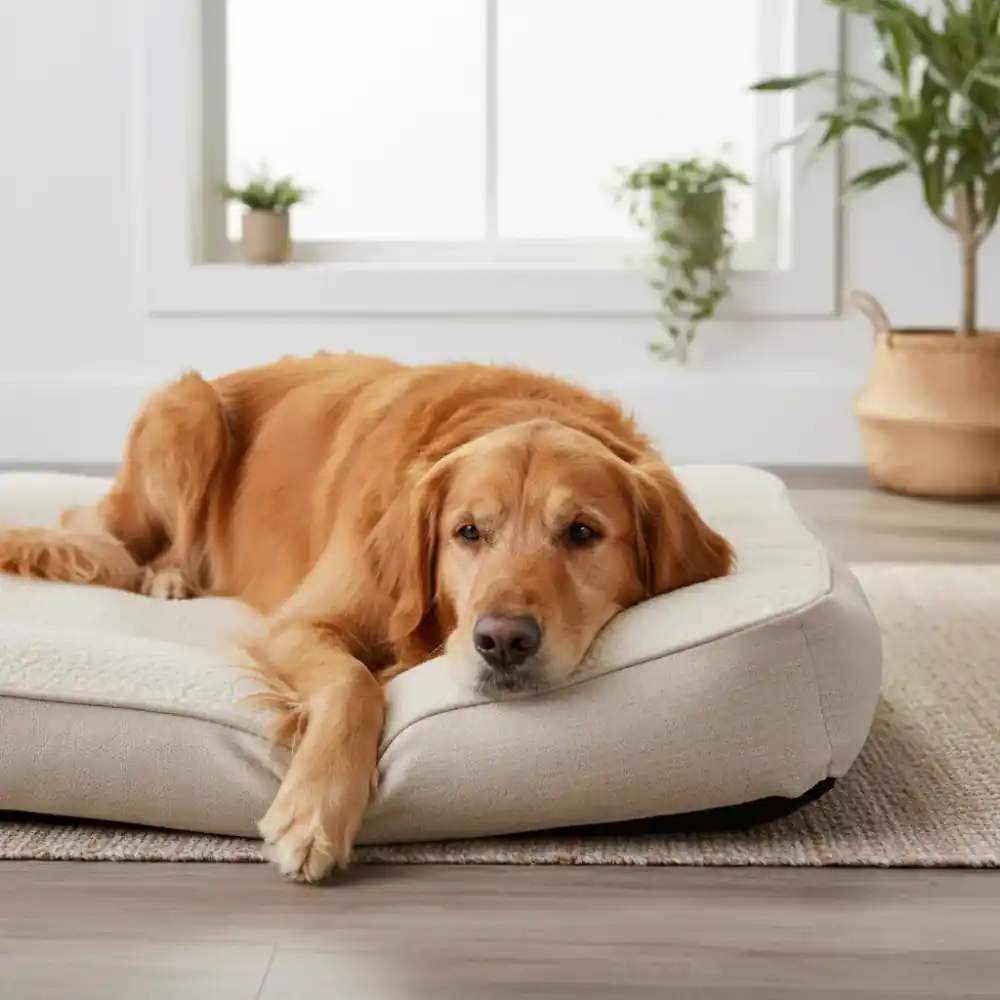 Golden Retriever auf einem orthopädischen Hundebett